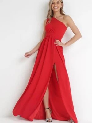 Zdjęcie produktu Czerwona Sukienka Maxi Na Jedno Ramię z Rozcięciem na Dole Jasminta