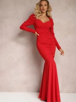 Zdjęcie produktu Czerwona Sukienka Maxi z Ozdobnym Marszczeniem Jarnita