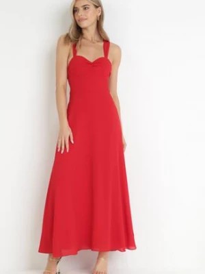 Zdjęcie produktu Czerwona Sukienka Maxi z Ozdobnym Wiązaniem na Plecach Bremte