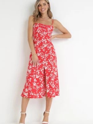Zdjęcie produktu Czerwona Sukienka na Ramiączkach w Kwiaty Tinalis