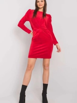 Zdjęcie produktu Czerwona sukienka welurowa z długim rękawem Ellara RUE PARIS