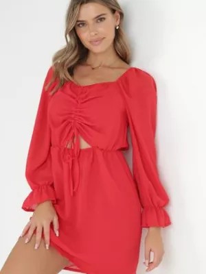 Zdjęcie produktu Czerwona Sukienka z Błyszczącą Nitką i Ściągaczem z Przodu Gissi