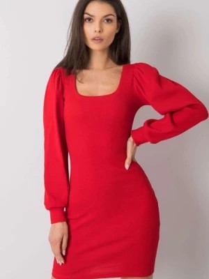 Zdjęcie produktu Czerwona sukienka z długimi bufiastymi rękawami RUE PARIS