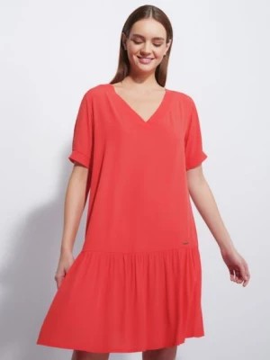 Zdjęcie produktu Czerwona sukienka z falbanką OCHNIK