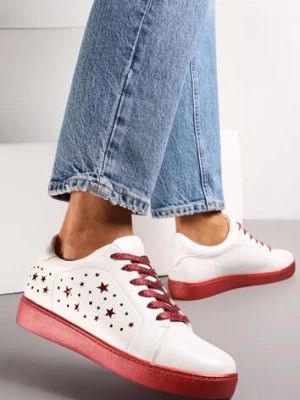 Zdjęcie produktu Biało-Czerwone Sneakersy Sznurowane na Grubej Podeszwie Nensa