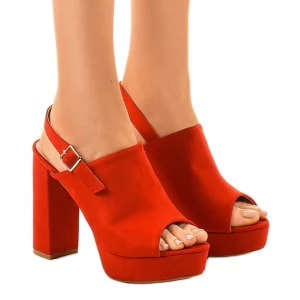 Zdjęcie produktu Czerwone sandały na obcasie z cholewką 9R05 Inna marka