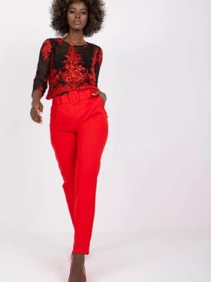 Zdjęcie produktu Czerwone spodnie eleganckie z paskiem Giulia Italy Moda