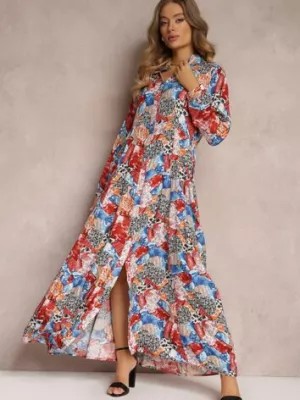 Zdjęcie produktu Czerwono-Niebieska Sukienka Koszulowa z Wiązanym Sznurkiem Longishah