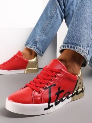 Zdjęcie produktu Czerwono-Złote Sneakersy z Ozdobnym Nadrukiem Arenthea