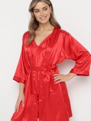 Zdjęcie produktu Czerwony 6-częściowy Komplet Piżamowy Szlafrok, Koszula Nocna Spodnie Top Szorty i Opaska Kirosa