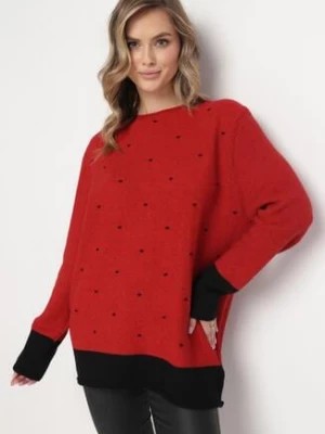 Zdjęcie produktu Czerwony Luźny Sweter w Kropki Alynnia