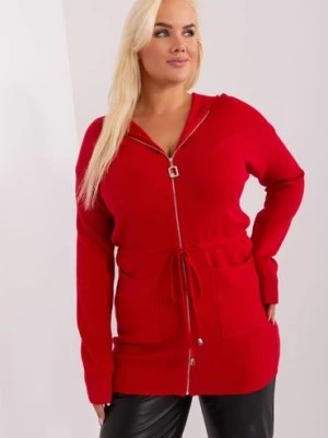 Zdjęcie produktu Czerwony rozpinany sweter damski plus size ze ściągaczem