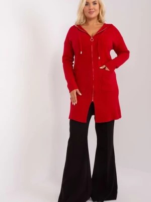 Zdjęcie produktu Czerwony rozpinany sweter plus size z wiskozą