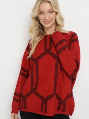 Zdjęcie produktu Czerwony Sweter z Geometrycznym Wzorem i Ściągaczami Buvania