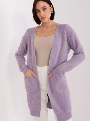Zdjęcie produktu Damski kardigan z kieszeniami jasny fioletowy Wool Fashion Italia