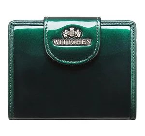 Zdjęcie produktu Damski portfel ze skóry lakierowany z ozdobną napą ciemny zielony Wittchen