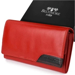 Zdjęcie produktu Damski skórzany portfel duży poziomy retro RFiD czerwony BELTIMORE czerwony Merg