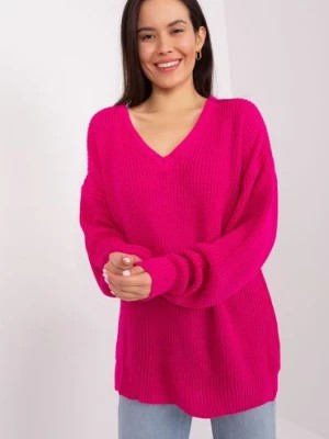 Zdjęcie produktu Damski sweter oversize z wełną fuksjowy BADU
