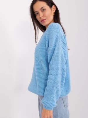 Zdjęcie produktu Damski sweter oversize z wełną jasny niebieski BADU