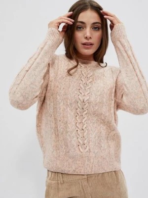 Zdjęcie produktu Damski sweter różowy w warkoczowy splot Moodo