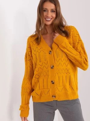 Zdjęcie produktu Damski sweter rozpinany z wełną ciemny żółty