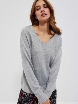 Zdjęcie produktu Damski sweter szary oversize z błyszczącymi cekinami Moodo