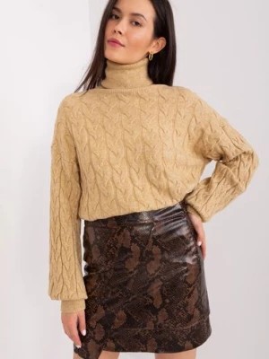 Zdjęcie produktu Damski sweter z golfem i ściągaczami camelowy Wool Fashion Italia