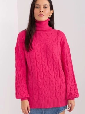 Zdjęcie produktu Damski sweter z golfem i ściągaczami fuksjowy Wool Fashion Italia