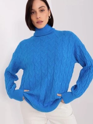 Zdjęcie produktu Damski sweter z golfem i ściągaczami niebieski Wool Fashion Italia