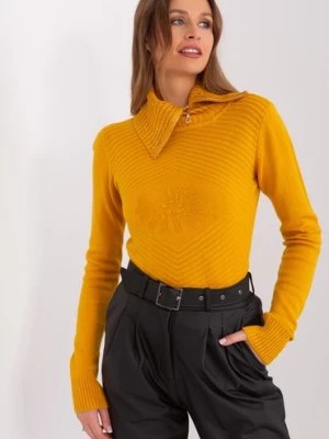 Zdjęcie produktu Damski sweter z rozpinanym golfem ciemny żółty
