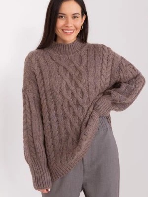 Zdjęcie produktu Damski sweter z warkoczami brązowy Wool Fashion Italia