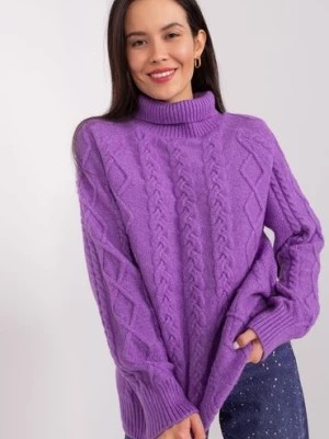 Zdjęcie produktu Damski sweter z warkoczami fioletowy Wool Fashion Italia