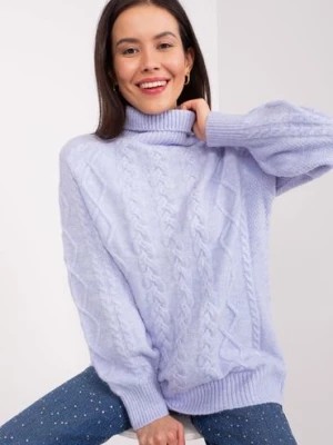 Zdjęcie produktu Damski sweter z warkoczami jasny fioletowy Wool Fashion Italia