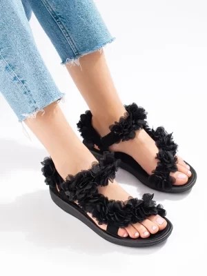 Zdjęcie produktu Damskie czarne pachnące sandały na rzep Shelvt