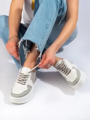 Zdjęcie produktu Damskie obuwie sportowe sneakersy na wysokiej platformie biało-szare Shelvt