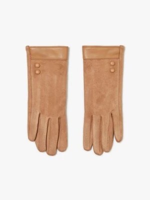 Zdjęcie produktu Damskie rękawiczki beżowe ze wstawką z ekologicznej skóry Moodo