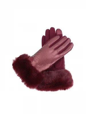 Zdjęcie produktu Damskie rękawiczki z bordowej tkaniny o satynowym wykończeniu Kazar