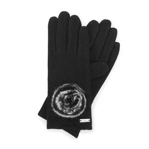 Zdjęcie produktu Damskie rękawiczki z puszkiem czarne Wittchen