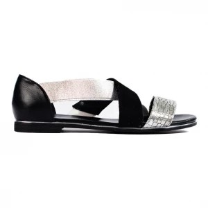 Zdjęcie produktu Damskie sandały płaskie Shelovet czarno-srebrne czarne