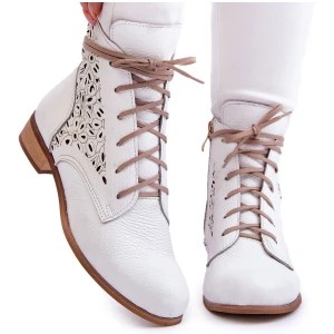 Zdjęcie produktu Damskie Skórzane Botki Na Suwak Lewski Shoes 3186 Biały Groch białe