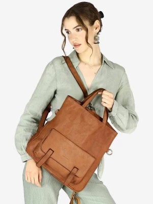 Zdjęcie produktu Danza Włoska Skórzana torebka plecak z kieszenią z przodu - brąz camel Merg