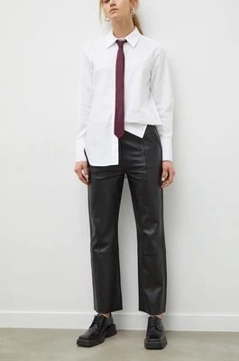 Zdjęcie produktu Day Birger et Mikkelsen spodnie skórzane damskie kolor czarny proste high waist