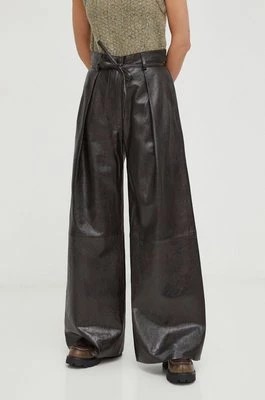 Zdjęcie produktu Day Birger et Mikkelsen spodnie skórzane damskie kolor czarny szerokie high waist