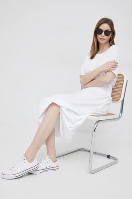 Zdjęcie produktu Deha sukienka bawełniana kolor biały midi rozkloszowana