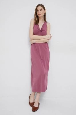 Zdjęcie produktu Deha sukienka bawełniana kolor różowy midi rozkloszowana