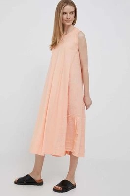 Zdjęcie produktu Deha sukienka z domieszką lnu kolor pomarańczowy midi rozkloszowana