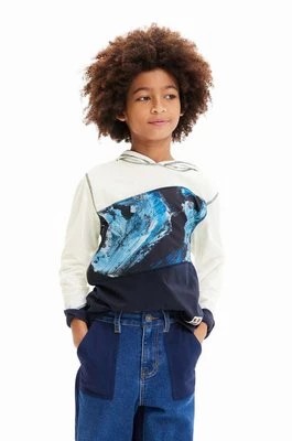 Zdjęcie produktu Desigual bluza bawełniana dziecięca kolor niebieski z kapturem wzorzysta