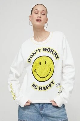 Zdjęcie produktu Desigual bluza bawełniana x Smiley damska kolor biały z nadrukiem 24SWSK58