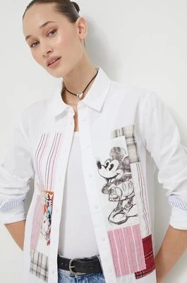 Zdjęcie produktu Desigual koszula bawełniana x Disney BOLONIA MICKEY damska kolor biały regular z kołnierzykiem klasycznym 24SWCW26