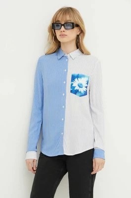 Zdjęcie produktu Desigual koszula FLOWER POCKET damska kolor niebieski regular z kołnierzykiem klasycznym 24SWCW06